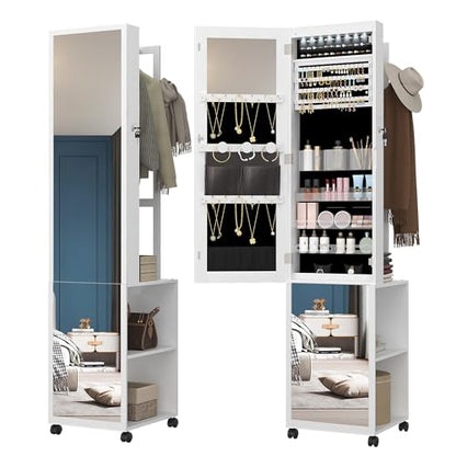 Hzuaneri 8 LEDs Jewelry Cabinet Armoire, 66.9-inch Jewelry Organizer - color: White and Black