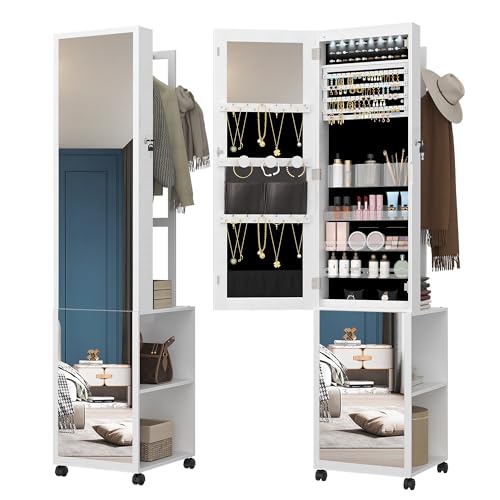 Hzuaneri 8 LEDs Jewelry Cabinet Armoire, 66.9-inch Jewelry Organizer - color: White and Black