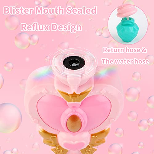 Bubble Wand for Kids Princess Heart Bubble Machine Blower Maker Wand with Light Easter Christmas Basket Stocking Stuffers Outdoor Toys Gifts for 3 4 5 6 7 8 Years Old Toddlers Little Girls - color: Light Pink