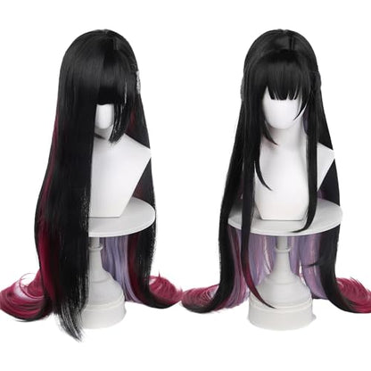 Anime Black Gradient Purple Long Straight Wig with Bangs Women Adult COS Game Cosplay Wigs Halloween,Christmas,Comic con,Game Show,Party - color: Black Purple Gradient