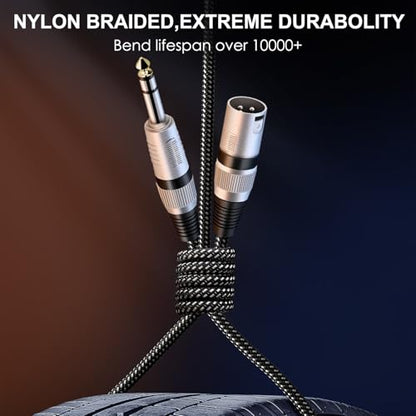 XLR Male to 1/4 Inch TRS Cable 10 FT, Nylong Braided XLR 3 Pin Male to Quarter inch 6.35mm TRS Balanced Interconnect Wire Mic Cord (Pure Copper Conductors) - size: 10FT