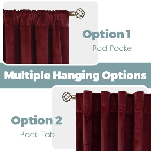 BGment Velvet Living Room Curtains 84 Inches Long, 2 Panels, Burgundy Red | Black Out, Super Soft, Energy Saving, Thermal Insulated, Noise Reduce, Panels for Bedroom, Back Tab Rod Pocket, 42 x 84 Inch - color: Red, size: 42"W x 84"L (Pack of 2)