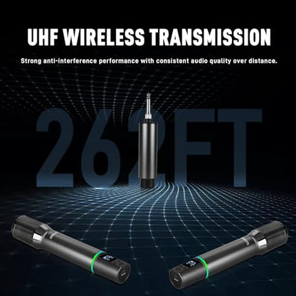 Wireless Microphones, Professional Rechargeable Karaoke Microphone System, Dual Channel UHF All-Metal Portable Mics with 262ft Range for Singing, Speaking, Meetings, Events, Church, Wedding