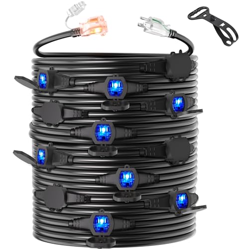 Black 50FT 12 Gauge Outdoor Waterproof Extension Cord with 13 Outlets - color: 50FT 12 Gauge 13 Outlet