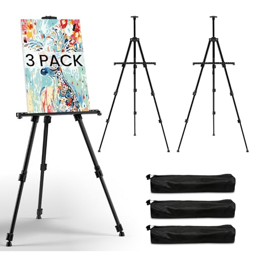 RRFTOK 3 Pack 17-66 Inch Art Easel Stand for Painting and Sign, Black | Portable folding metal tripod easel for display stand, canvas holder, adults, floor, sign, poster board and travel use - style: 66B 3-Pack