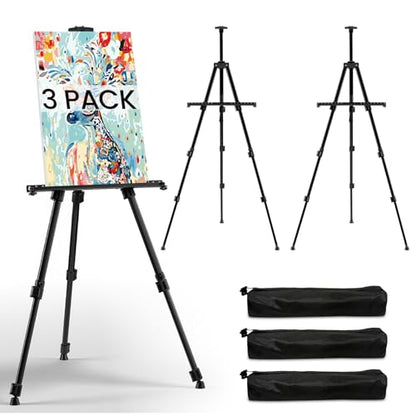 RRFTOK 3 Pack 17-66 Inch Art Easel Stand for Painting and Sign, Black | Portable folding metal tripod easel for display stand, canvas holder, adults, floor, sign, poster board and travel use - style: 66B 3-Pack