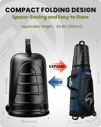 OutdoorMaster Golf Travel Bags for Airlines with Wheels and Hard Case Top | Protect Golf Clubs, 1680D Nylon Waterproof Fabric, Compact Folding, Accessories Compartment, Easy to Maneuver - color: Blue