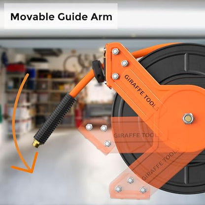 Giraffe Tools Retractable Air Hose Reel 50ft 3/8" Hybrid Hose Garage | All-weather Flexible -40°F to 150°F, 300 PSI Steel Frame, Wall/Ceiling Mount, Easy Install, for Home Garage Tire Inflation - size: 50ft