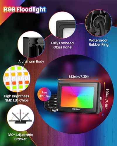 MEIKEE 60W RGB LED Flood Lights Outdoor 6000LM Color Changing Floodlights