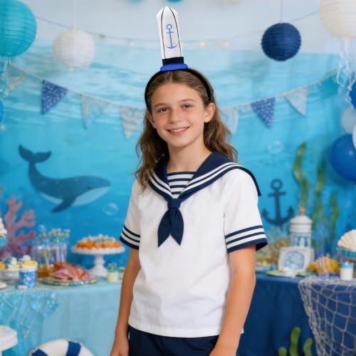 Sailor Hat Costume Headband, Hamburger Restaurant Employee Role Play Navy Anchor Adult Cap for Cosplay, Cartoon Theme Party Accessory for Women and Men