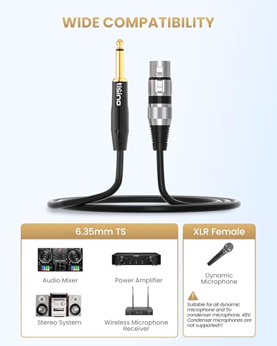 Tisino Female XLR to 1/4" TS Mono Jack Unbalanced Microphone Cable, 6.6 FT | XLR Female to 1/4 Inch TS Mono Interconnect Cable for Dynamic Mic/Speaker/Mixer, Shielded OFC Mic Cord - size: 6.6 feet