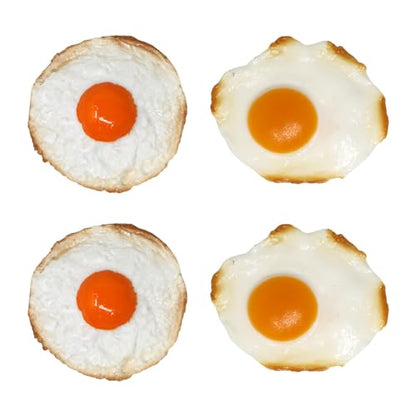Honbay 4PCS Lifelike Artificial Fake Food PVC Resin Fried Eggs Realistic Simulation Cooked Egg Imitation Food Model Props for Home Party Halloween Decoration Market Food Sample Display