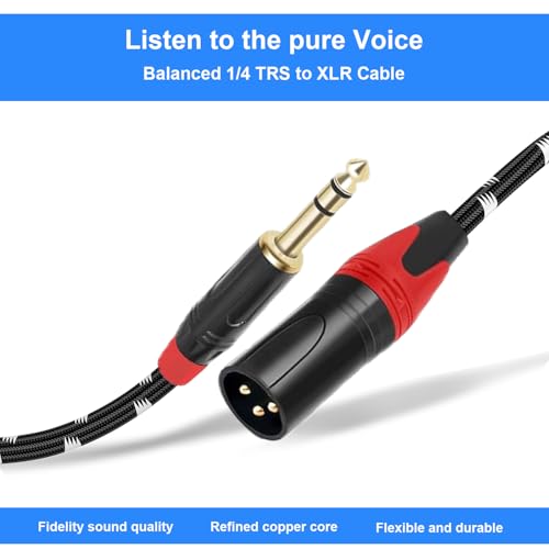 XLR Male to 1/4 (6.35mm) TRS Mono Jack Microphone Cable, 6.6 FT, 2 Pack, Black and White Grid Protective Layer, Balanced 3 Pin to Quarter inch TRS Plug, Pure Copper and Plated Conductors - size: 6.6 FT 2 Pack, style: B/W 6.35 to XLR male
