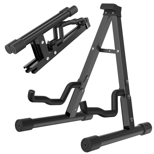 Guitar Stand - Electric, Acoustic and Bass, Banjo Stand, A-Frame Metal Folding Guitar Rack with Non-Slip Rubber Sleeves and Foam Arms Black - size: GSA-001C