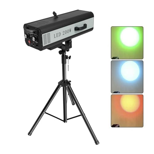 200W LED Stage Follow Spotlight Manual Control Spot Beam Light with Stand | For disco club, DJ show, concert performance; Adjustable aperture effect; Aluminum housing; Adjustable stand height