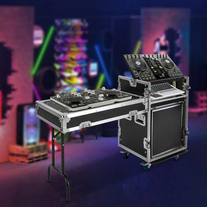 12U PA DJ Pro Audio Rack Road Case w/Slant Mixer Top, Heavy Duty Mobile Studio Equipment Cabinet, Network and Stereo Rack DJ Mixer Rack for Mixers & Live Sound - size: 12U / Side Tables