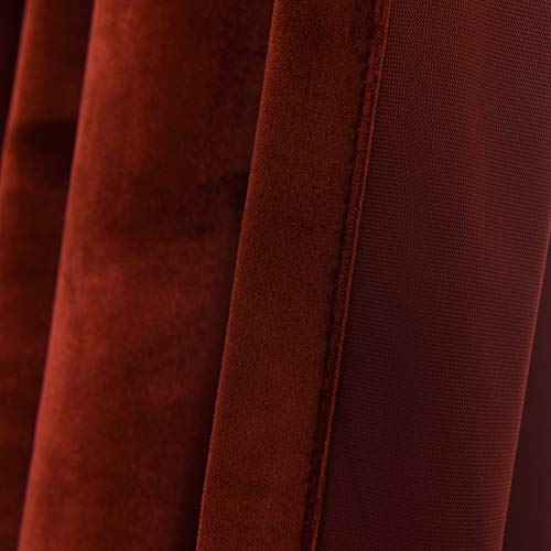 Roslynwood Velvet Rust Red Curtain 63 inches Long - Luxurious Elegant Curtains Block Light Rod Pocket Thermal Insulated Window Panels Drapes for Bedroom/Living Room/Dining Room, W52 by L63, 2 Panels - color: Rust Red, size: 52"W x 63"L (Pack of 2)