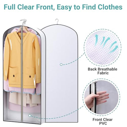 SLEEPING LAMB 60" Long Hanging Garment Bags for Closet Storage Gusseted Clear Dress Bag for Clothes, Gowns, Coats, Suits, 5 Packs - size: 60"