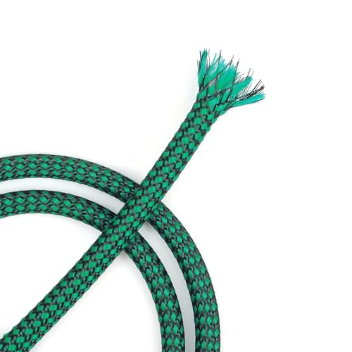 Expandable Braided Cable Sleeve, PP Yarn + PET Braided Expandable Sleeving Cable Management Protection High Density PET Wire Cover Sheath for Cables (Green Black, 12mm (15/32")-19ft) - color: Green Black, size: 12mm (15/32")-19ft