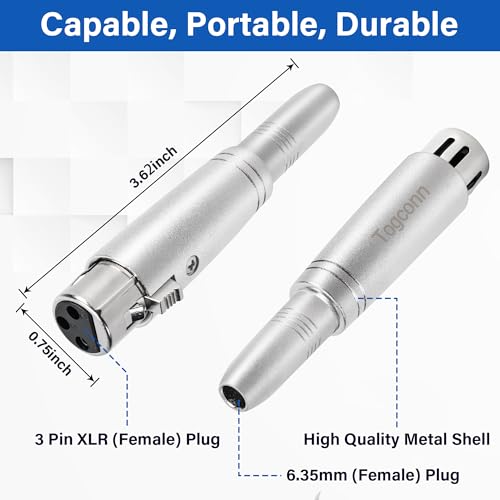 1/4" Female TRS to XLR Adapter 2 Pack - 6.35mm 1/4" TRS to XLR Connector - color: TRS 6.35mm Female to XLR Female, size: 2 Pack