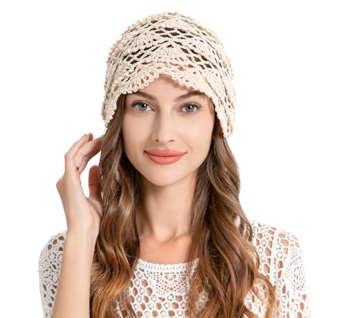 ZLYC Women Cotton Crochet Slouchy Beanie Hat Handmade Knit Summer Skull Cap | Lightweight breathable,boho casual chic look,travel photos festival party,café commute daily wear,beach concert gathering - color: Knitted Beige