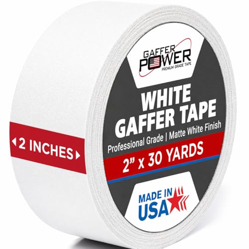 Gaffer Power White Gaffer Tape 2 Inch x 30 Yards, Pro Grade, Made in USA | Writable surface for cable labeling, no residue removal, matte cloth; for stage, studio and film - color: White, size: 2 inches x 30 yards | 1 pack