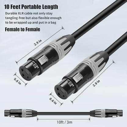SMALL-EYE XLR Female to Female Mic Cable 10 ft 2-Pack, 3-Pin Balanced | 22AWG OFC Copper, Low Noise Audio, Reliable Connector Fit, Studio and Live Sound - size: F to F -10ft, style: Female to Female