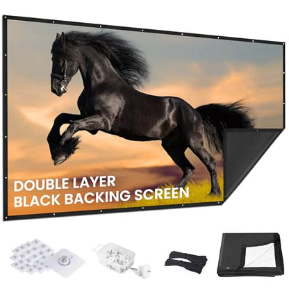 84 Inch Projector Screen with Black Backing, Foldable 16:9 | Black-backed polyester screen with straight edges; washable and wrinkle-resistant for home theaters and outdoor movie nights. - size: 84'' Diagnol