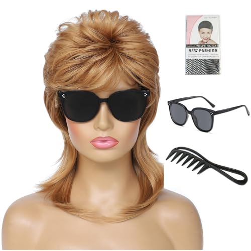 Mullet Wig, Retro Rocker Style Wig, 80s & 90s Costume Glam Party Accessory, Ideal for Halloween and Cosplay (Strawberry Blonde) - color: w57-Strawberry Blonde