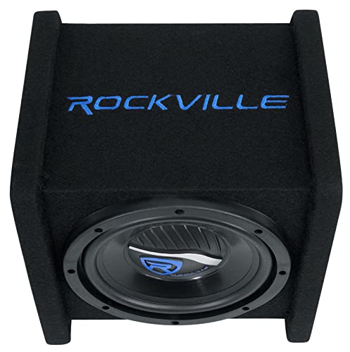 Rockville RV8P 8" 400W Peak/200W RMS Car Subwoofer in Vented Enclosure, 4 Ohm, Deep Bass, Durable MDF Build, for Car Audio | 400W Peak / 200W RMS, Polypropylene Cone, Aluminum Voice Coil, Bass Reflex Aero-Port, 15 Degree Angle - style: Single 8"