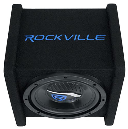 Rockville RV8P 8" 400W Peak/200W RMS Car Subwoofer in Vented Enclosure, 4 Ohm, Deep Bass, Durable MDF Build, for Car Audio | 400W Peak / 200W RMS, Polypropylene Cone, Aluminum Voice Coil, Bass Reflex Aero-Port, 15 Degree Angle - style: Single 8"