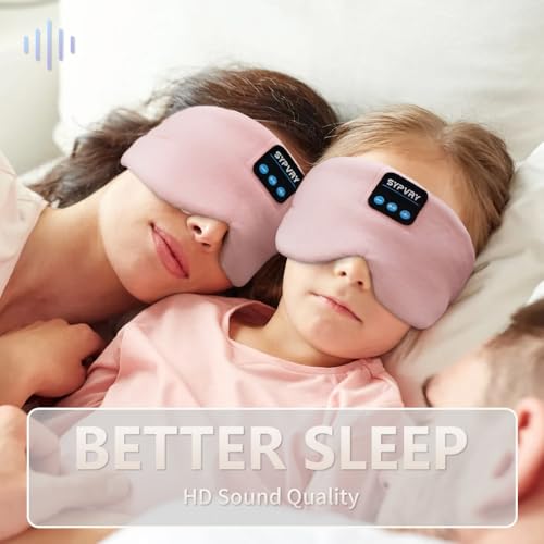 Sleep Mask Bluetooth 5.4 Headphones Soft Wireless Headband Eye Mask Blackout with Microphone (Pink) - color: Pink