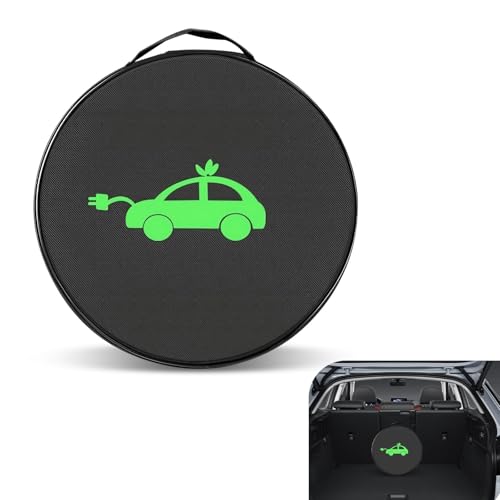 Car Tools Cable Bag, Waterproof Oxford Cloth Jumper Cable Bag, Portable EV Charger Storage Organizer, Cords Hoses Organizer with Handle for Car Trunk, Universal for Most Cars (Round) - color: Black# Round