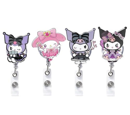 4 Pcs Cute Cartoon Retractable Badge Reel Holders – Clip-On ID Badge Holders with Keyring & 24” Cord Extension – Fun Animal Nurse & Office Badge Reels for Teachers, Students & Professionals