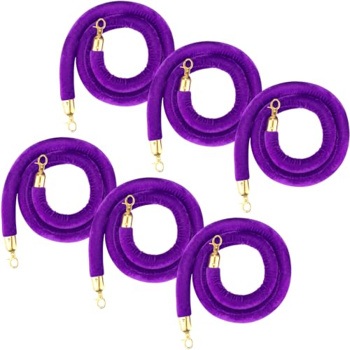 Nuogo 6 Pack Velvet Stanchion Rope,5 Feet Velvet Rope with Gold Hook,Purple | Safety Rope Off Barrier, Crowd Control, 1.2 IN in Diameter, Event Weddings Graduation Theaters Grand Opening Hotel - color: Purple