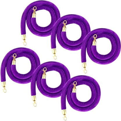 Nuogo 6 Pack Velvet Stanchion Rope,5 Feet Velvet Rope with Gold Hook,Purple | Safety Rope Off Barrier, Crowd Control, 1.2 IN in Diameter, Event Weddings Graduation Theaters Grand Opening Hotel - color: Purple