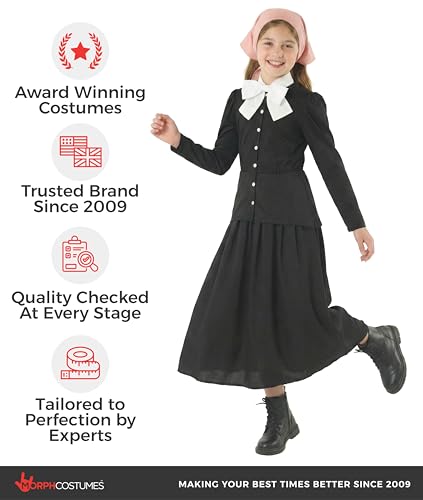 Morph, Harriet Tubman Costume Kids, Halloween Costumes for Kids | Long Black Prairie Dress with Peplum Waist, Detachable Bow Collar Included, Perfect for Halloween, Fun for Dressing Up - size: Small