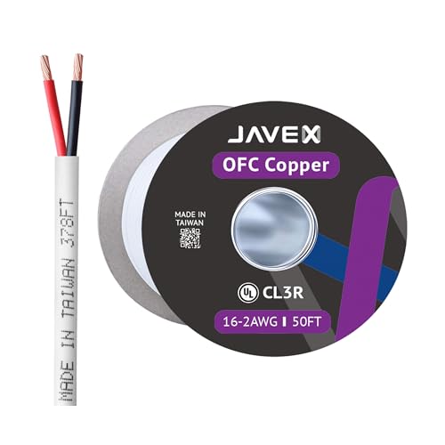 JAVEX 16/2 Speaker Wire, in-Wall CL2R/CL3R Riser/Outdoor, 50FT, White - size: 50FT, style: 16/2