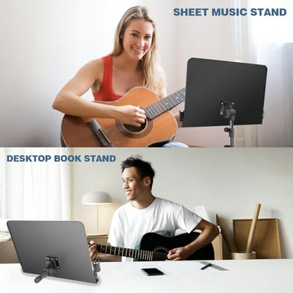 5 in 1 Dual-use Sheet Music Stand & Desktop Book Stand, Height Adjustable from 23.6-59 in, Folding Music Stand with Portable Carrying Bag, Sheet Music Folder & Rechargeable Music Stand Light - size: Music Stand + Book Light + Sheet Music Clip