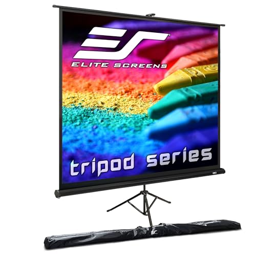 Elite Screens Tripod, 136-Inch 1:1 Portable Projector Screen with Stand– MaxWhite 2, 1.1 Gain, Adjustable Indoor Outdoor Pull Up Projection Screen for Home Theater, Office & Classroom, T136UWS1, Black - size: 136-inch/ 1:1