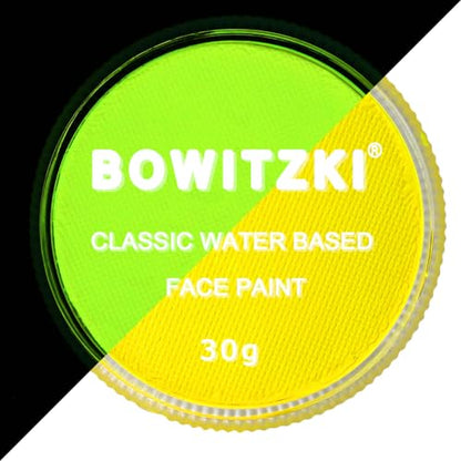 Bowitzki 30g Professional Face Paint Body Paint Water Based Face painting Makeup Safe for Kids and Adults Split Cake Single Color (Neon Yellow) - color: Neon Yellow