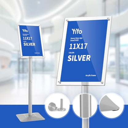 YIYO Sign Stand Poster Stand，adjustable heavy duty pedestal Sign Holder Floor Stand，acrylic frame floor signage standing for display menu11*17 inch，Silver (acrylic frame 11*17 Sliver)