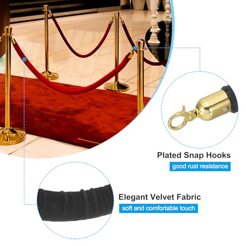 PATIKIL 8 Pack Black Velvet Stanchion Rope, 6 Ft Crowd Control Ropes Barrier Hanging Rope with Stainless Steel Gold Plated Hooks for Carpet Events Movie Theaters Opening Activities - color: Black/Gold Plated, size: 6 Feet