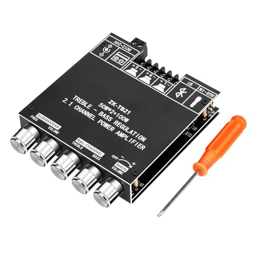 Daakro ZK-TB21 Bluetooth Amplifier Board,50W+50W+100W 2.1 Channel Subwoofer Amp Board with Treble and Bass Control,DC 12-24V, Bluetooth and AUX Inputs, DIY Wireless Speakers AMP Board, Password Free - color: ZK-TB21
