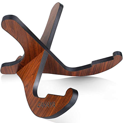 CAHAYA Guitar Stand Wood Universal Folding Floor Guitar Holder X-Frame | Portable Wooden Display Rack for Dreadnought Acoustic Classical Electric Bass Guitars Stable Frame Thick Protective Padding - color: Dark Brown