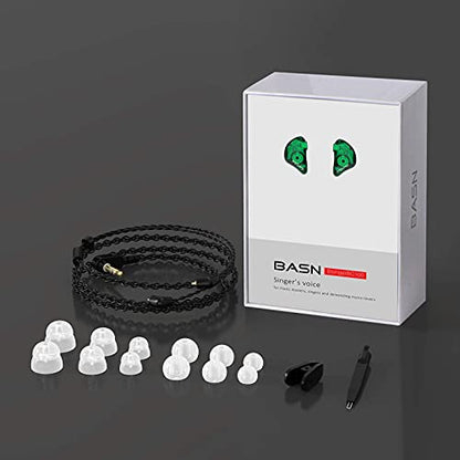 BASN Bsinger BC100 in Ear Monitor Headphone with Dual Drivers, Clear Green | Noise Isolation Dynamic Drivers IEM Earphone with Detachable MMCX Cable for Singer Musician Drummer,Secure Fit Gaming Earbud - color: Green