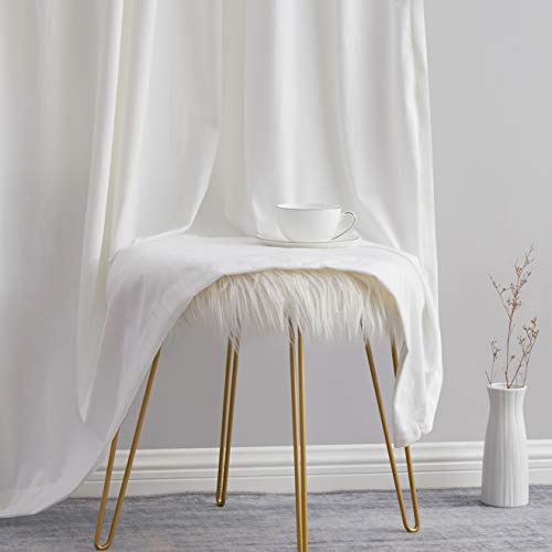HLC.ME Lopez Faux Velvet Curtains 96 Inches - Curtains Velvet-Feel, Back Tab Rod Pocket Window Treatment Panels for Bedroom & Living Room - 54 W x 96 L per Panel, White (Pack of 2) - color: White, size: 54"W x 96"L (Pack of 2), style: Back Tab Rod Pocket