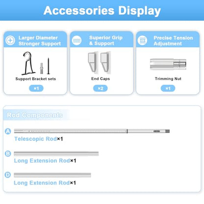 Extra Long Tension Curtain Rod, Silver, 41-103 Inch (4-8.6ft), Tension Rod - color: Silver, size: 41-103inch