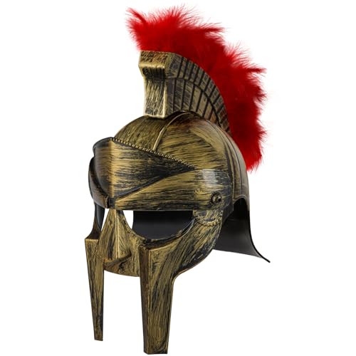 Servllcell Medieval Roman Knight Helmet,Plastic Greek Spartan Gladiator Helmet Medieval Costume Accessories,Halloween Hat - color: Gold Red-c1