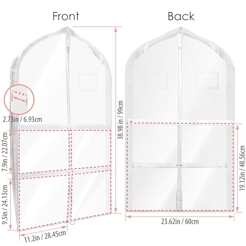 Garment Bags for Dance Costumes, 40in Kids Clear 5-Pocket 3-Pack | Upgraded 40 inch clear white, 5 zipper pockets, for dance costumes/cheer/ballet/travel, 3-pack, hanging storage.
